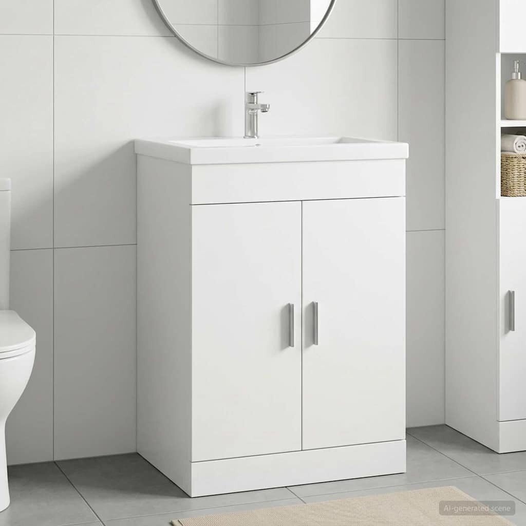 vidaXL Кабинет под мивка за баня Бяло 56 x 375 x 81 см