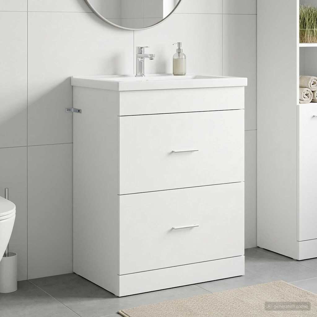 vidaXL Кабинет под мивка за баня Бяло 56 x 375 x 81 см