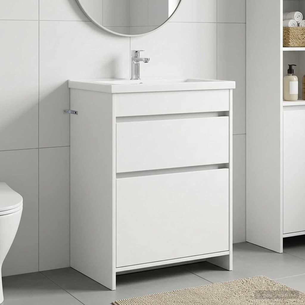vidaXL Кабинет под мивка за баня Бяло 56 x 375 x 81 см