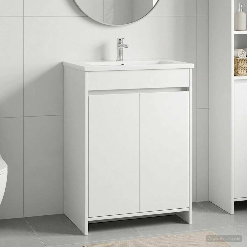 vidaXL Кабинет под мивка за баня Бяло 56 x 375 x 81 см