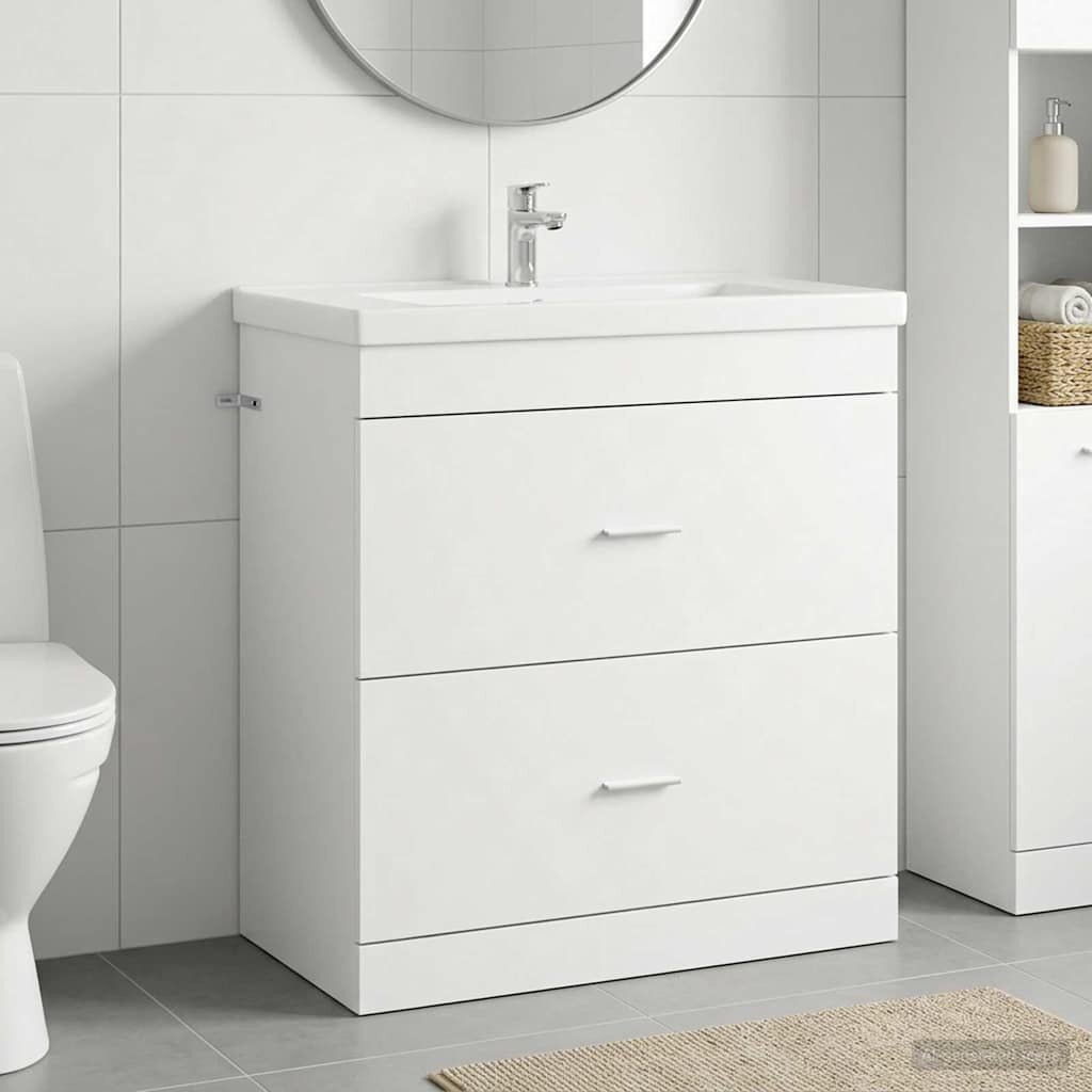 vidaXL Кабинет под мивка за баня Бяло 785 x 375 x 81 см