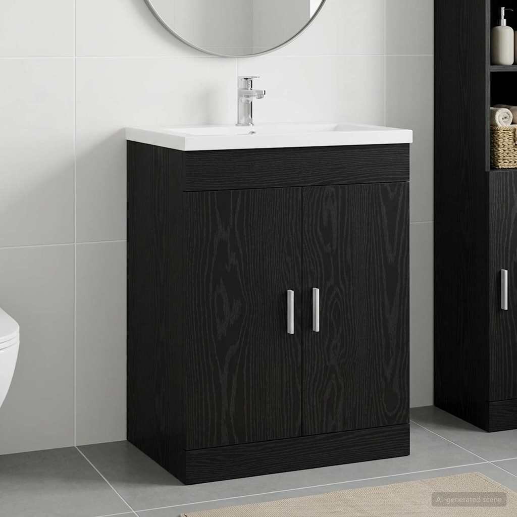 vidaXL Кабинет под мивка за баня Черен дъб 785 x 375 x 81 см
