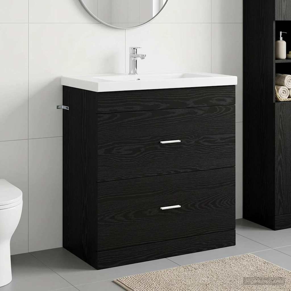 vidaXL Кабинет под мивка за баня Черен дъб 785 x 375 x 81 см