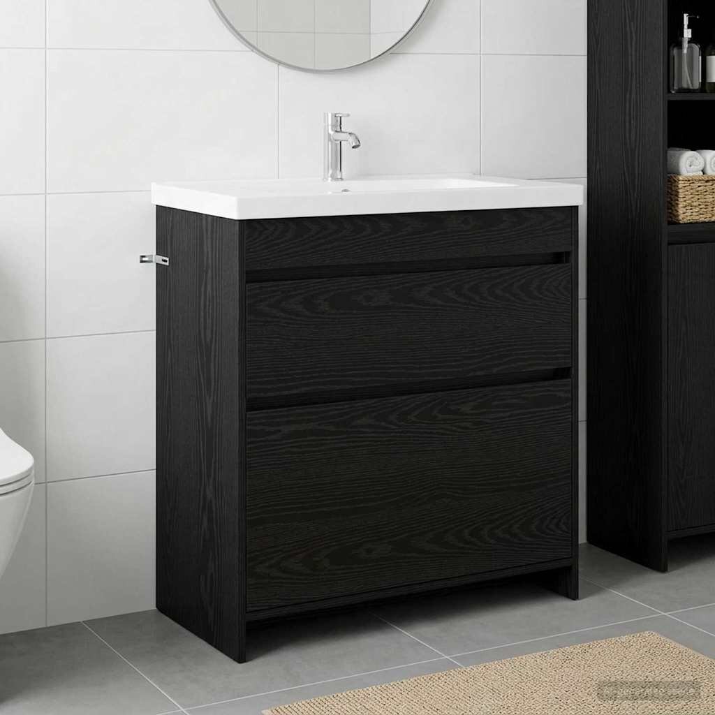 vidaXL Кабинет под мивка за баня Черен дъб 785 x 375 x 81 см