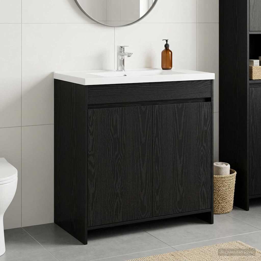 vidaXL Кабинет под мивка за баня Черен дъб 785 x 375 x 81 см