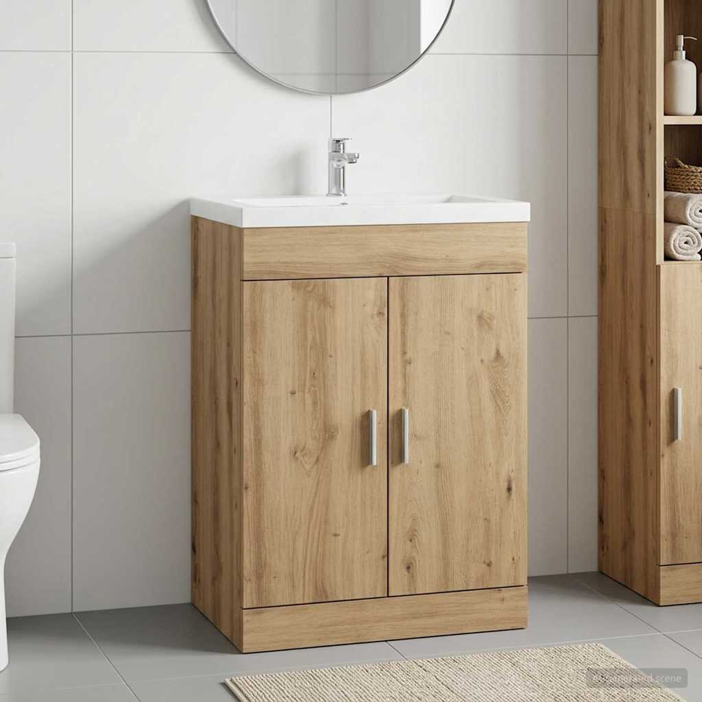 vidaXL Кабинет под мивка за баня Дъб артизан 56 x 375 x 81 см
