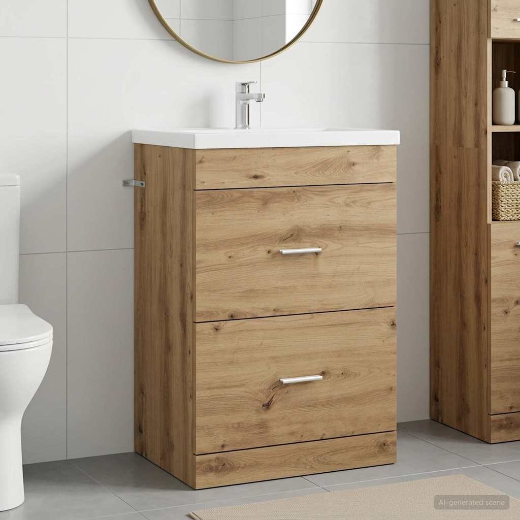 vidaXL Кабинет под мивка за баня Дъб артизан 56 x 375 x 81 см