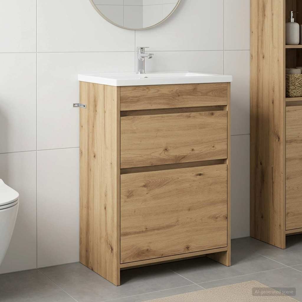 vidaXL Кабинет под мивка за баня Дъб артизан 56 x 375 x 81 см