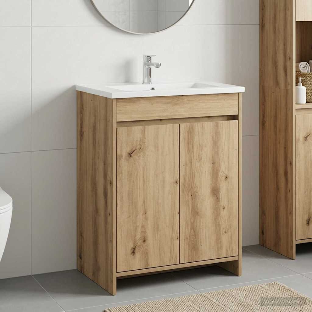 vidaXL Кабинет под мивка за баня Дъб артизан 56 x 375 x 81 см