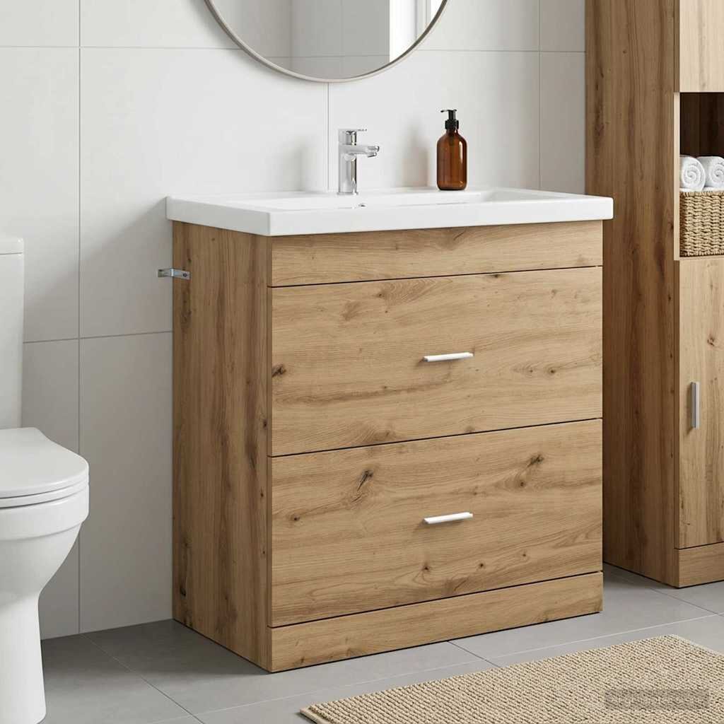 vidaXL Кабинет под мивка за баня Дъб артизан 785 x 375 x 81 см