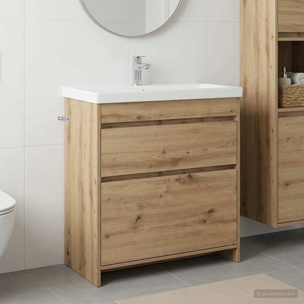 vidaXL Кабинет под мивка за баня Дъб артизан 785 x 375 x 81 см