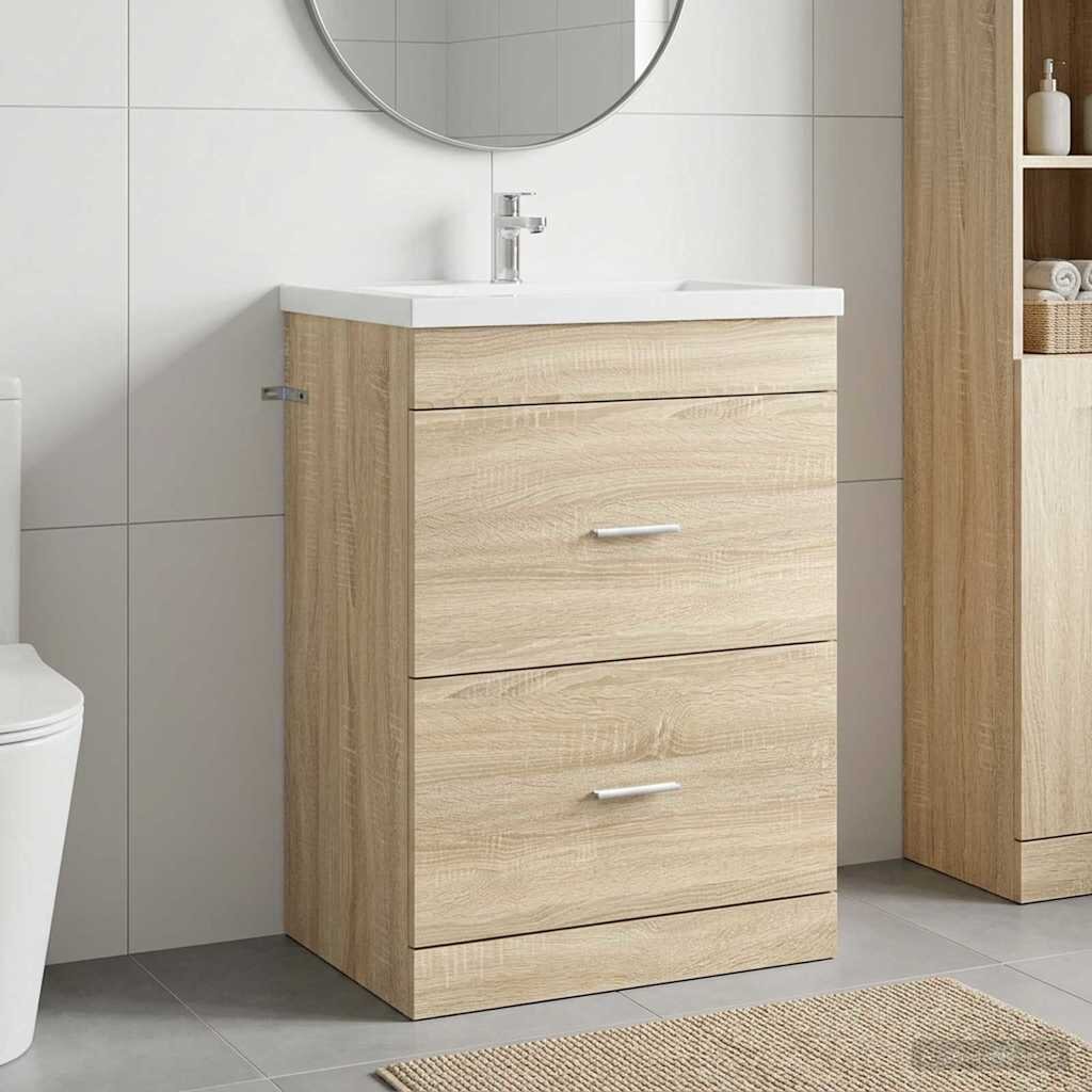 vidaXL Кабинет под мивка за баня Дъб сонома 56 x 375 x 81 см