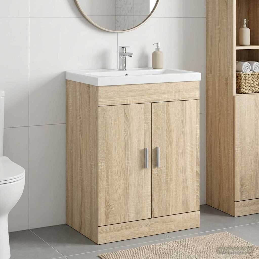 vidaXL Кабинет под мивка за баня Дъб сонома 785 x 375 x 81 см