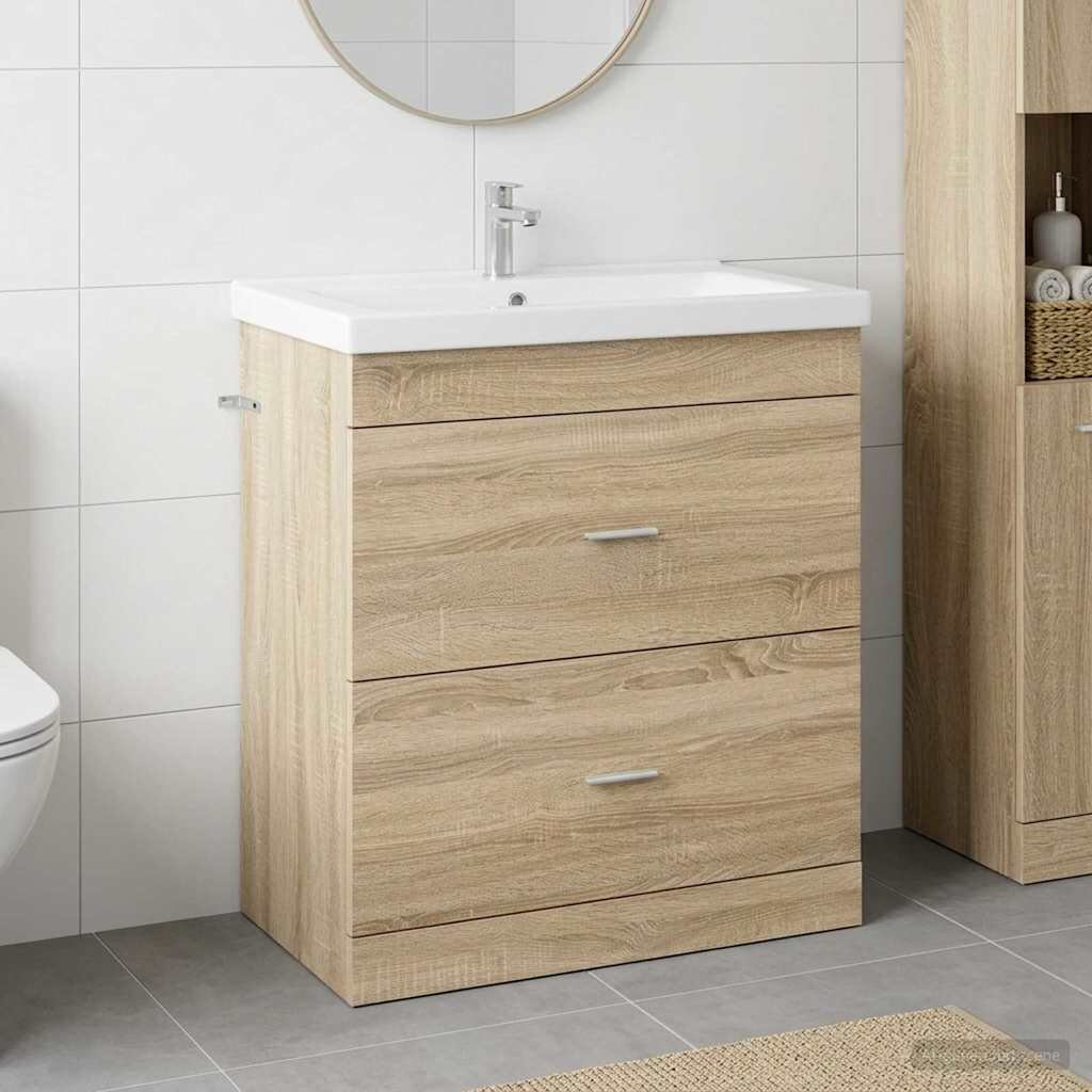 vidaXL Кабинет под мивка за баня Дъб сонома 785 x 375 x 81 см