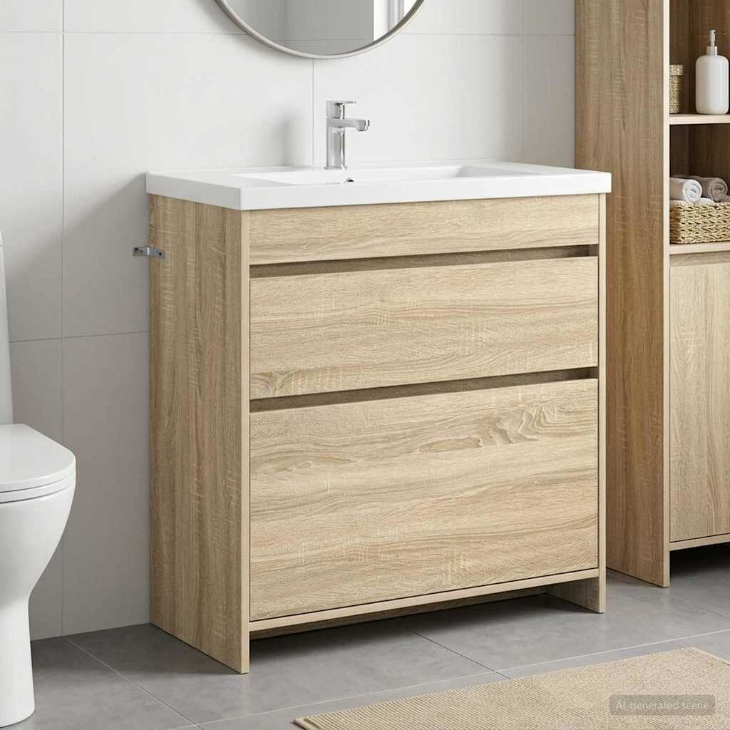 vidaXL Кабинет под мивка за баня Дъб сонома 785 x 375 x 81 см
