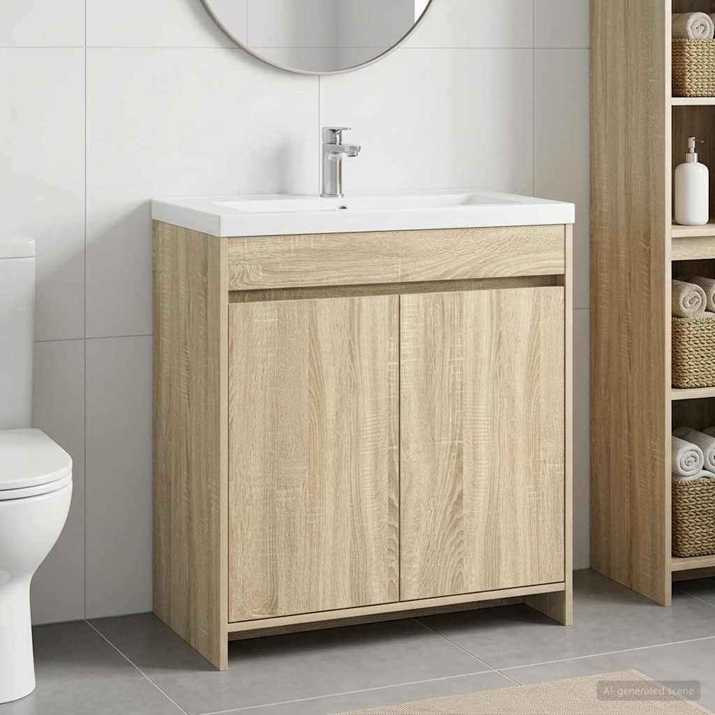vidaXL Кабинет под мивка за баня Дъб сонома 785 x 375 x 81 см