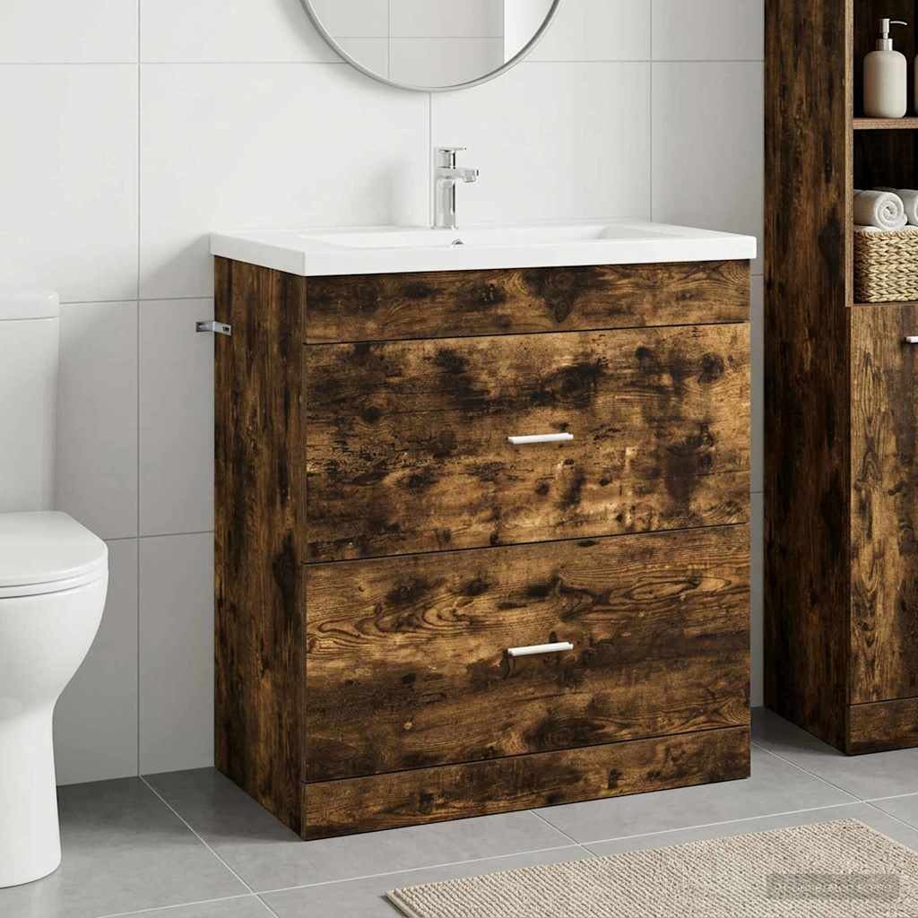 vidaXL Кабинет под мивка за баня Опушен дъб 785 x 375 x 81 см