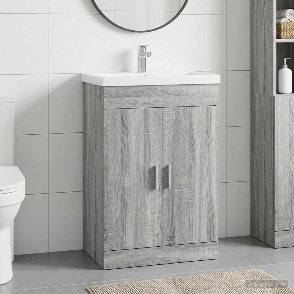 vidaXL Кабинет под мивка за баня Сив Сонома 785 x 375 x 81 см