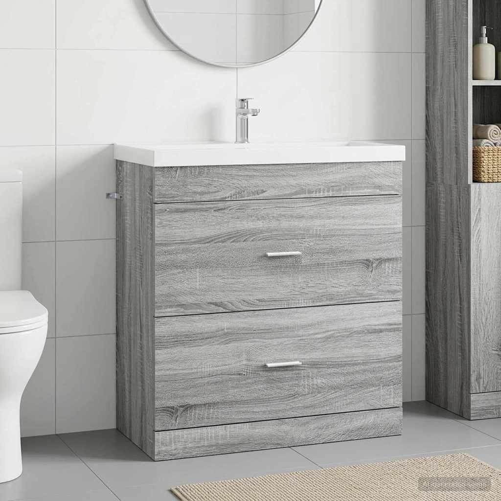 vidaXL Кабинет под мивка за баня Сив Сонома 785 x 375 x 81 см