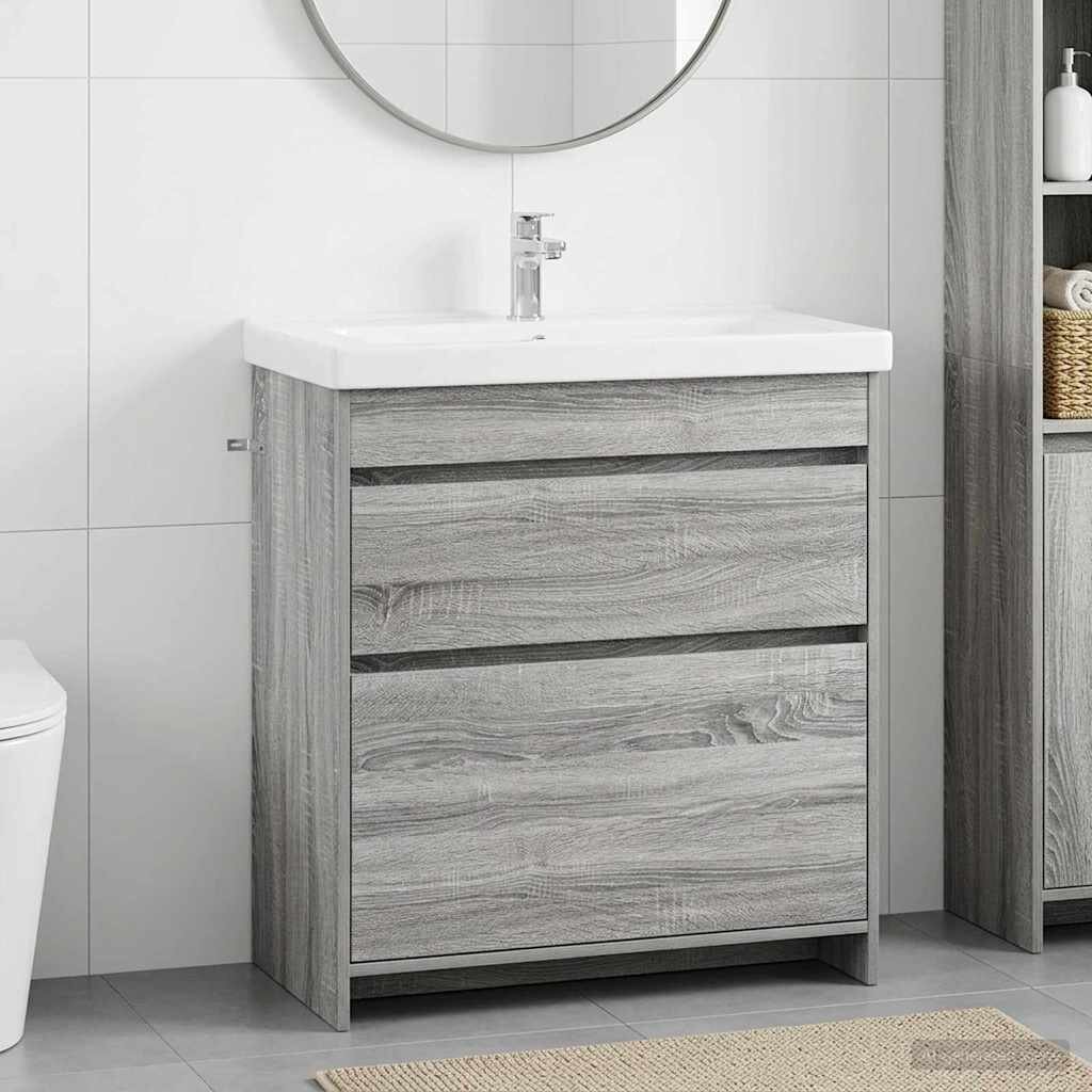 vidaXL Кабинет под мивка за баня Сив Сонома 785 x 375 x 81 см