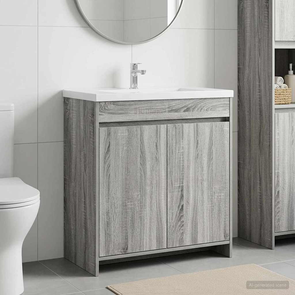 vidaXL Кабинет под мивка за баня Сив Сонома 785 x 375 x 81 см