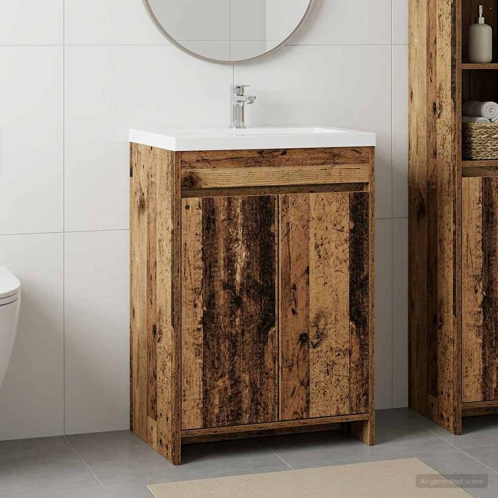 vidaXL Кабинет под мивка за баня Старо дърво 56 x 375 x 81 см