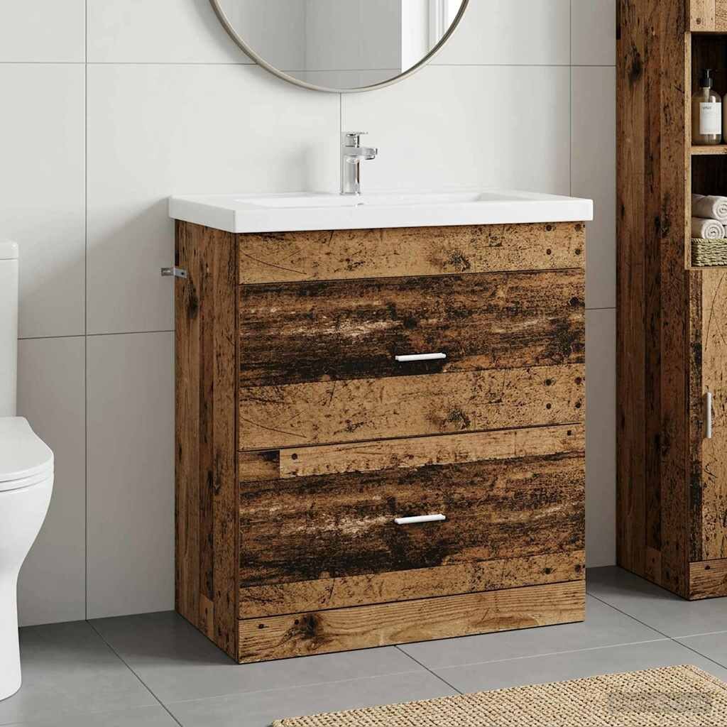 vidaXL Кабинет под мивка за баня Старо дърво 785 x 375 x 81 см