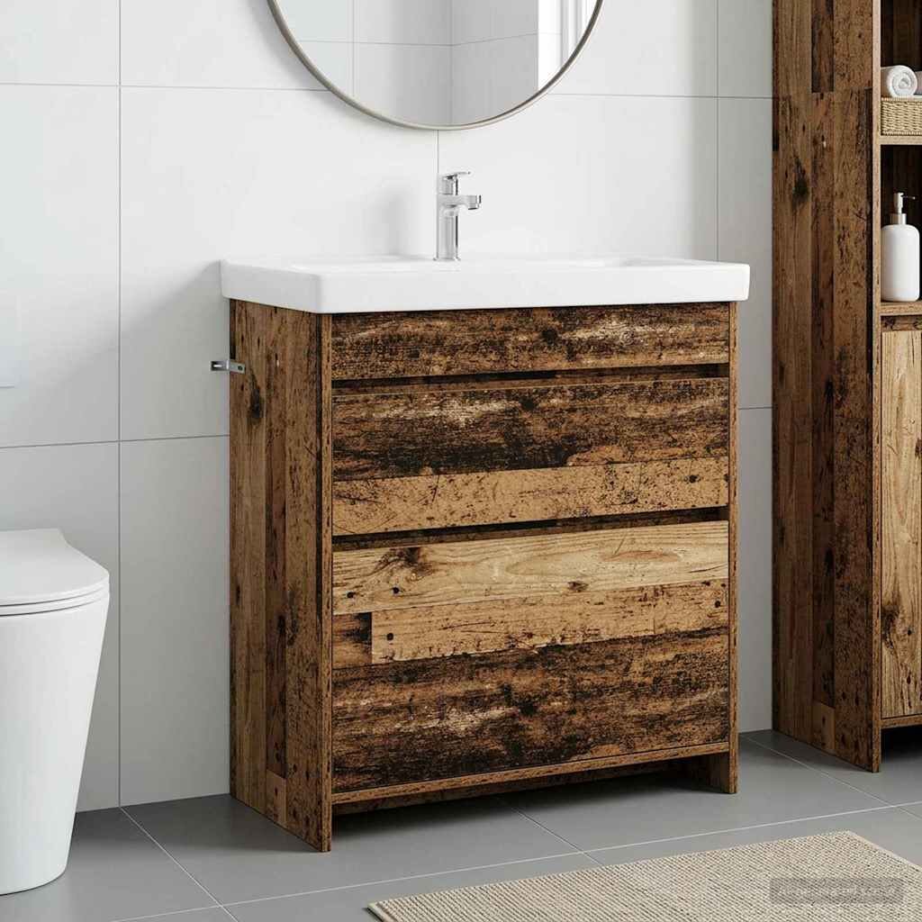 vidaXL Кабинет под мивка за баня Старо дърво 785 x 375 x 81 см