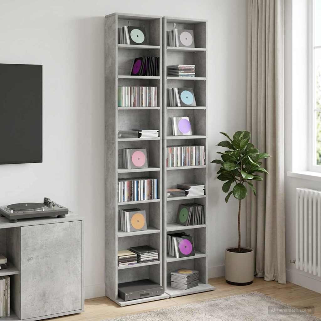 vidaXL Кабинет за CD 2 бр. Бетонно сиво 33 x 235 x 175 см