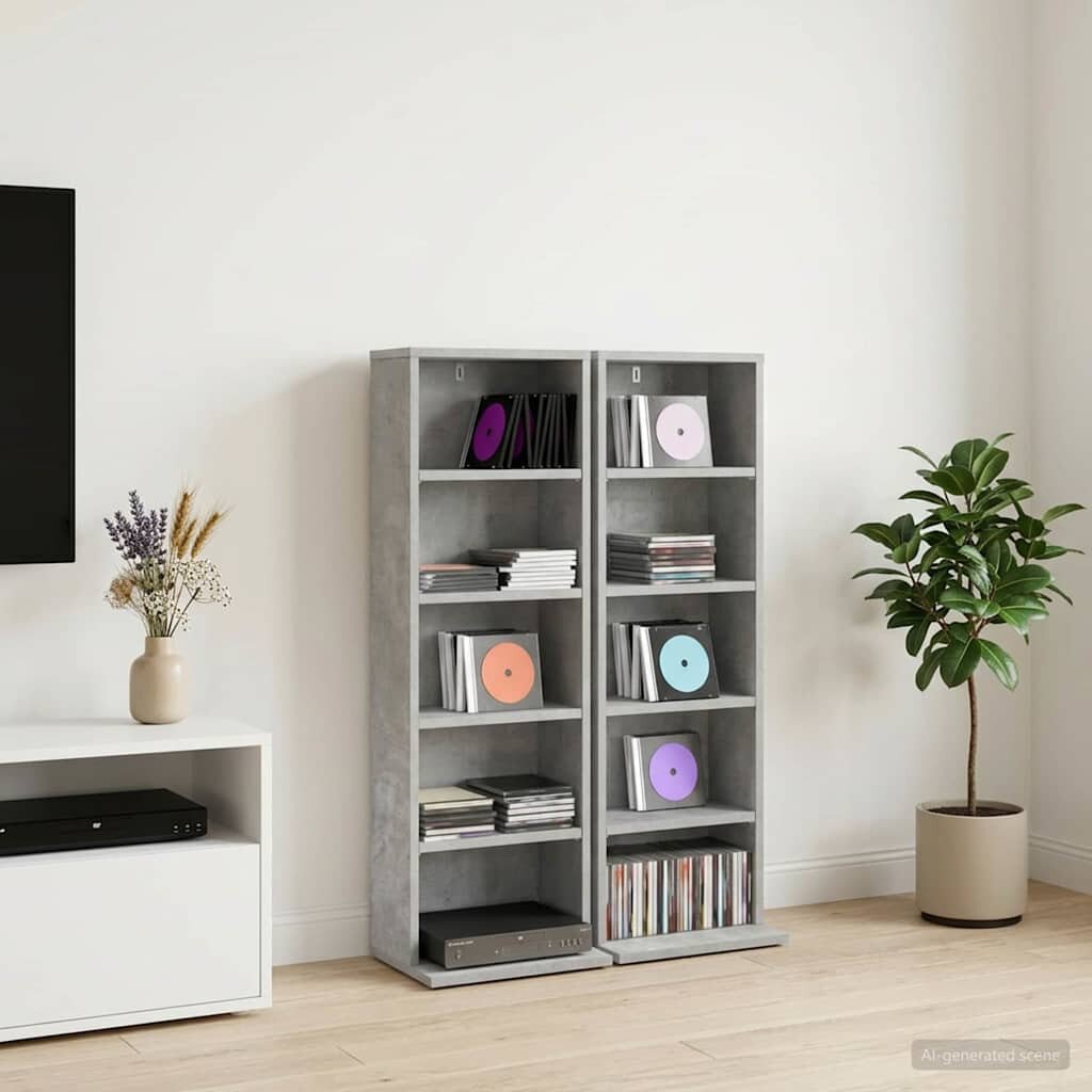 vidaXL Кабинет за CD 2 бр. Бетонно сиво 33 x 235 x 975 см