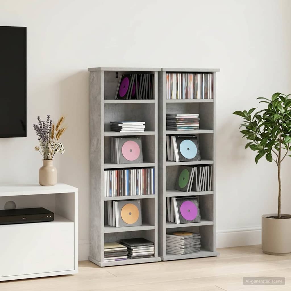 vidaXL Кабинет за CD 2 бр. Бетонно сиво 60 x 17 x 92 см