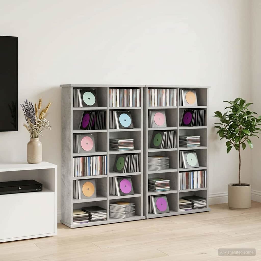 vidaXL Кабинет за CD 2 бр. Бетонно сиво 60 x 17 x 92 см