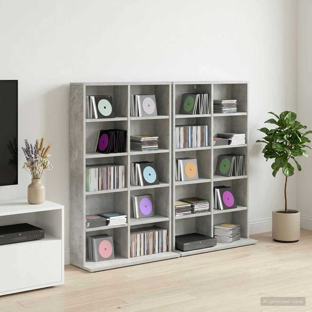 vidaXL Кабинет за CD 2 бр. Бетонно сиво 65 x 235 x 975 см
