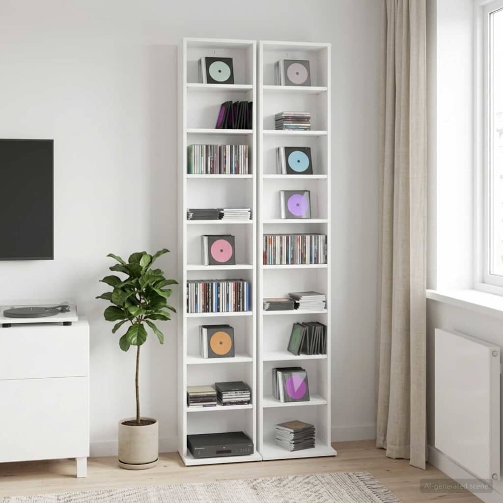 vidaXL Кабинет за CD 2 бр. Бяло 33 x 235 x 175 см Инженерна дървесина