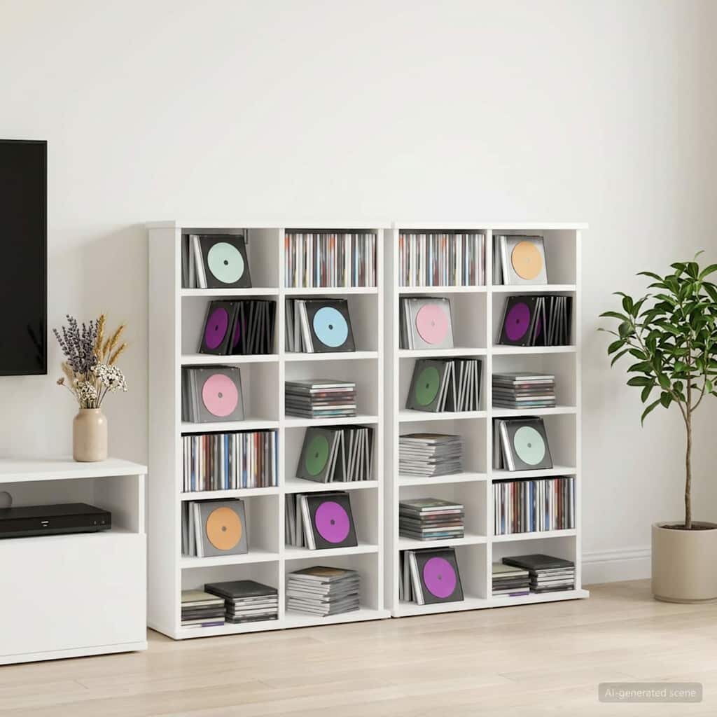 vidaXL Кабинет за CD 2 бр. Бяло 60 x 17 x 92 см Инженерна дървесина