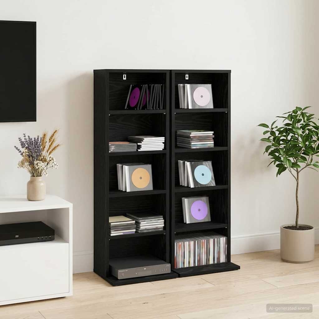 vidaXL Кабинет за CD 2 бр. Черен дъб 33 x 235 x 975 см