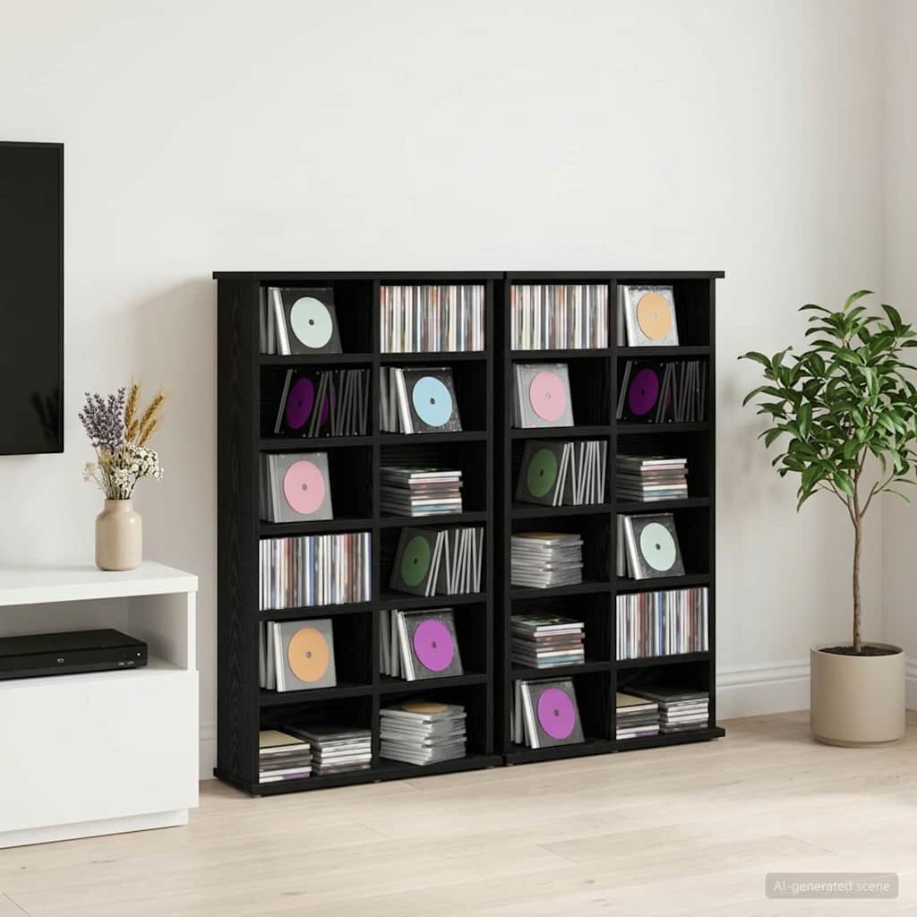 vidaXL Кабинет за CD 2 бр. Черен дъб 60 x 17 x 92 см