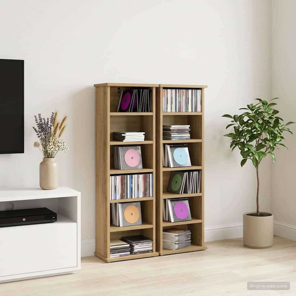 vidaXL Кабинет за CD 2 бр. Дъб артизан 60 x 17 x 92 см