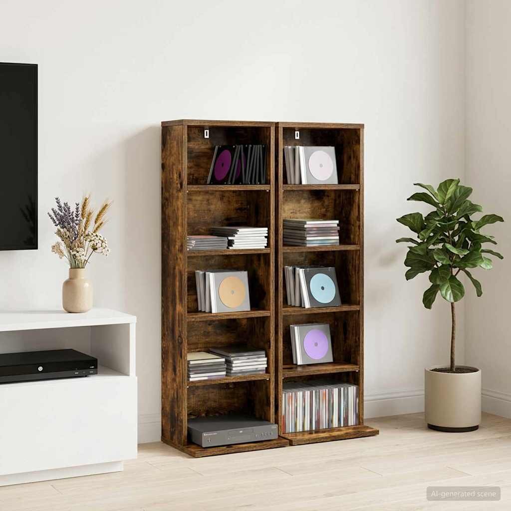 vidaXL Кабинет за CD 2 бр. Опушен дъб 33 x 235 x 975 см