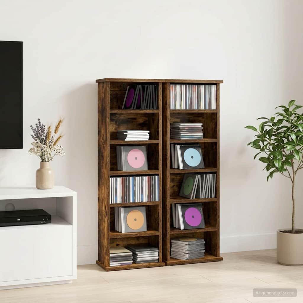 vidaXL Кабинет за CD 2 бр. Опушен дъб 60 x 17 x 92 см