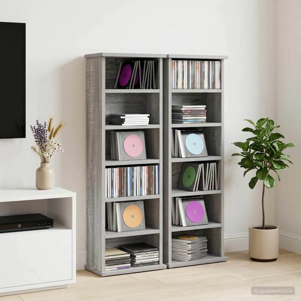 vidaXL Кабинет за CD 2 бр. Сив Сонома 60 x 17 x 92 см