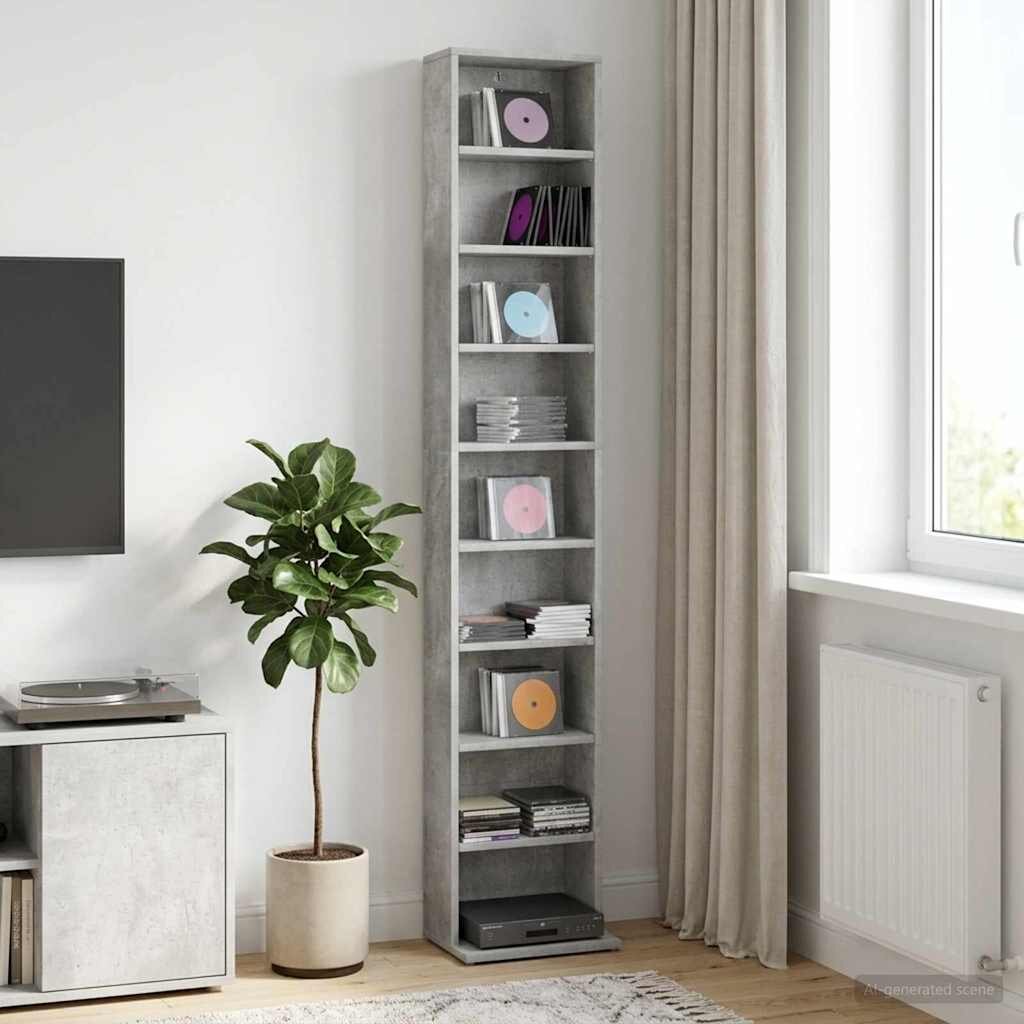 vidaXL Кабинет за CD Бетонно сиво 33 x 235 x 175 см