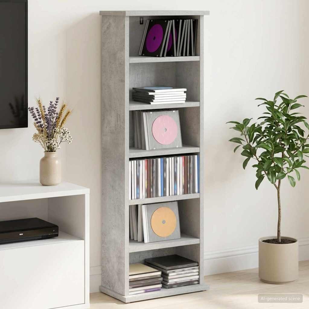 vidaXL Кабинет за CD Бетонно сиво 60 x 17 x 92 см Инженерна дървесина