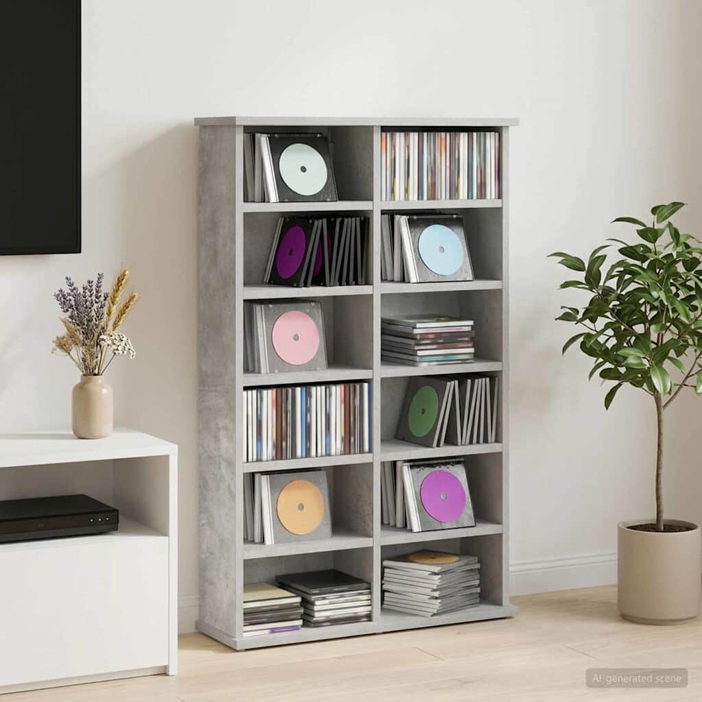 vidaXL Кабинет за CD Бетонно сиво 60 x 17 x 92 см Инженерна дървесина