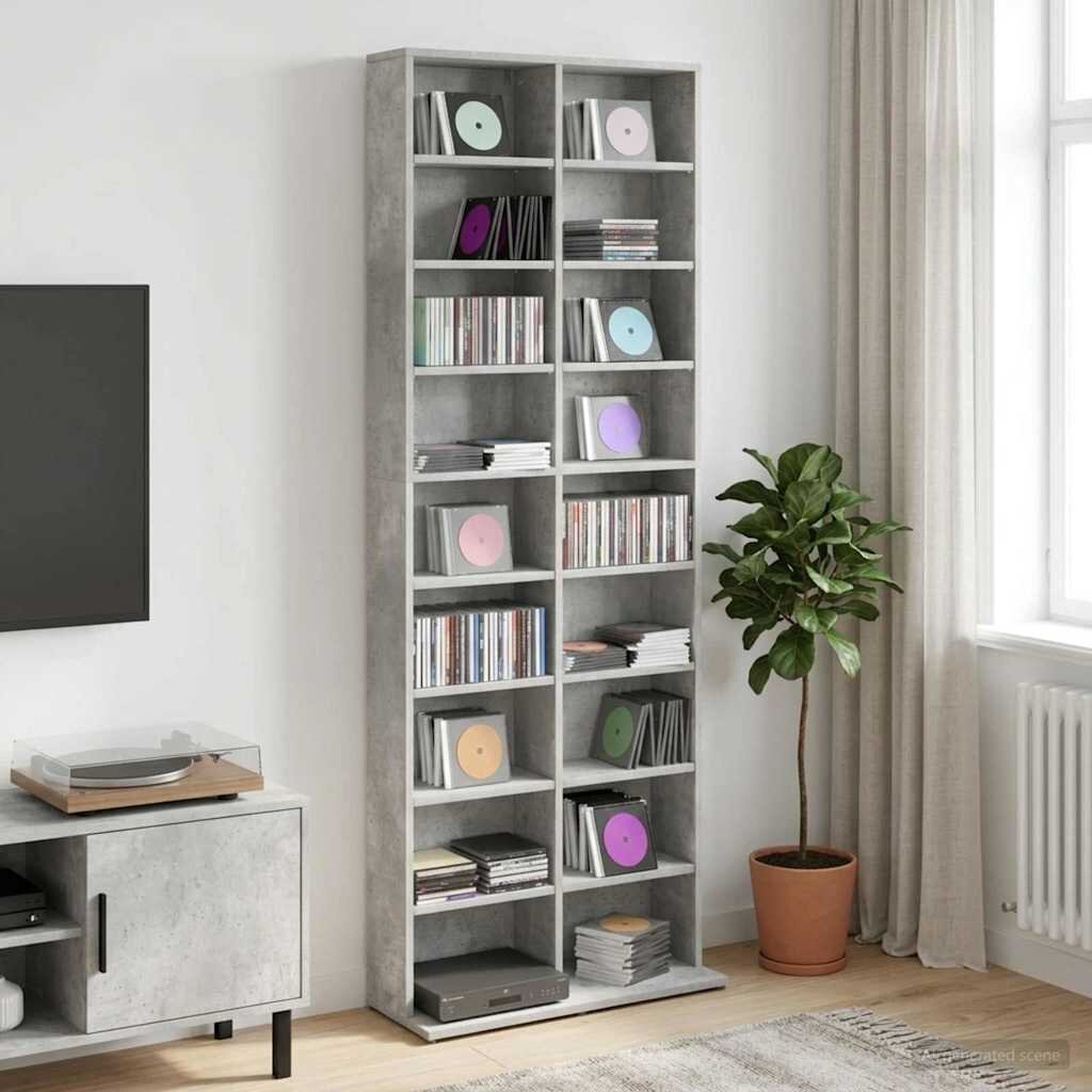 vidaXL Кабинет за CD Бетонно сиво 65 x 235 x 175 см