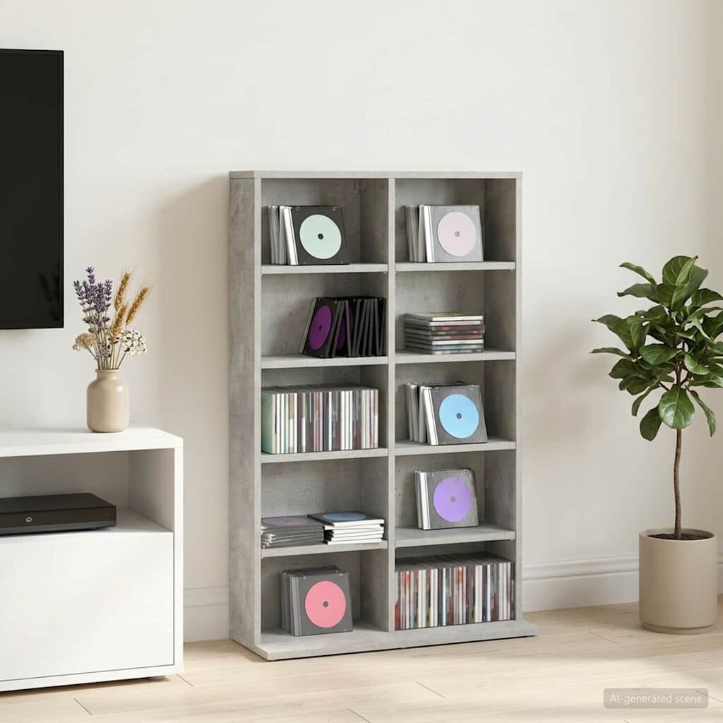 vidaXL Кабинет за CD Бетонно сиво 65 x 235 x 975 см