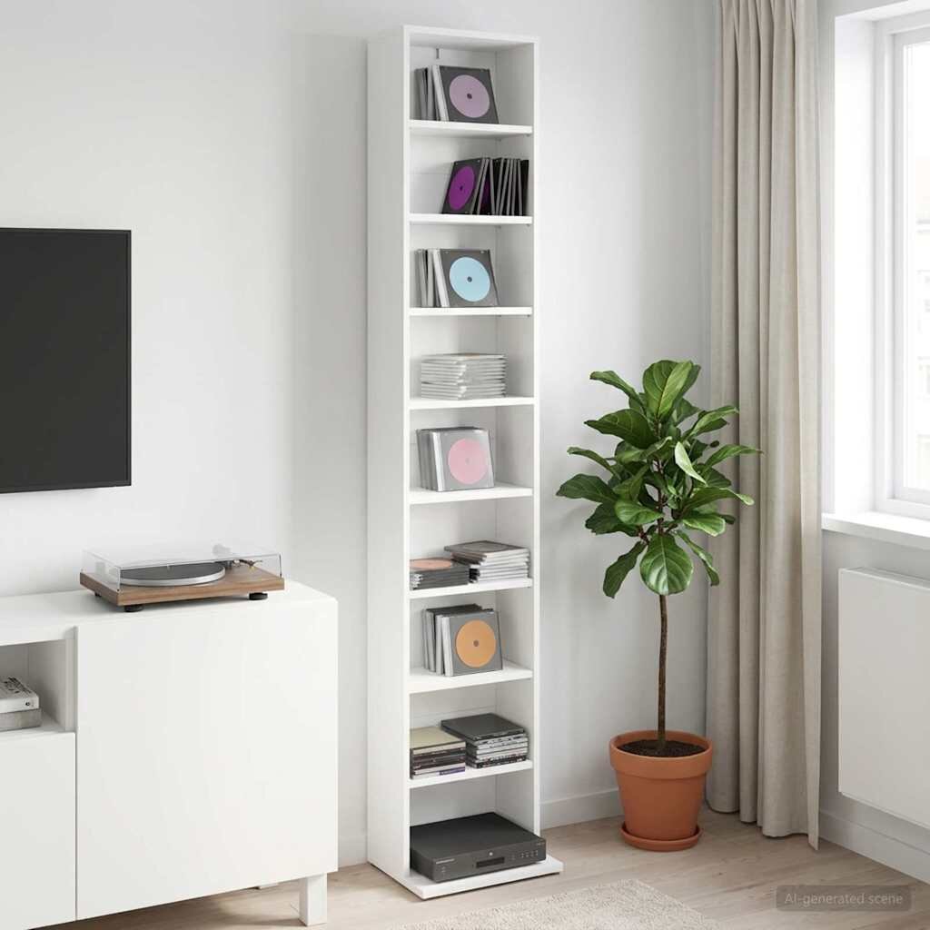 vidaXL Кабинет за CD Бяло 33 x 235 x 175 см Инженерна дървесина