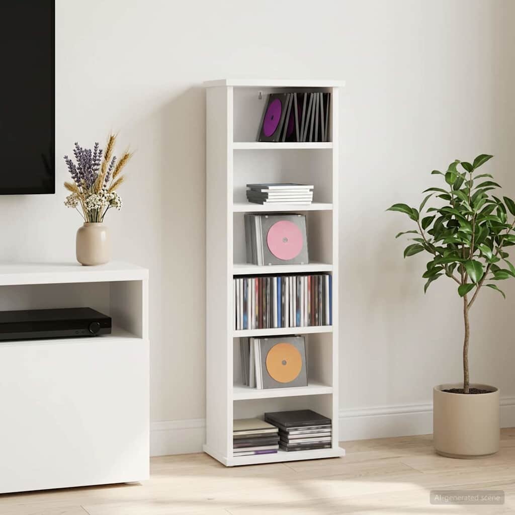 vidaXL Кабинет за CD Бяло 60 x 17 x 92 см Инженерна дървесина