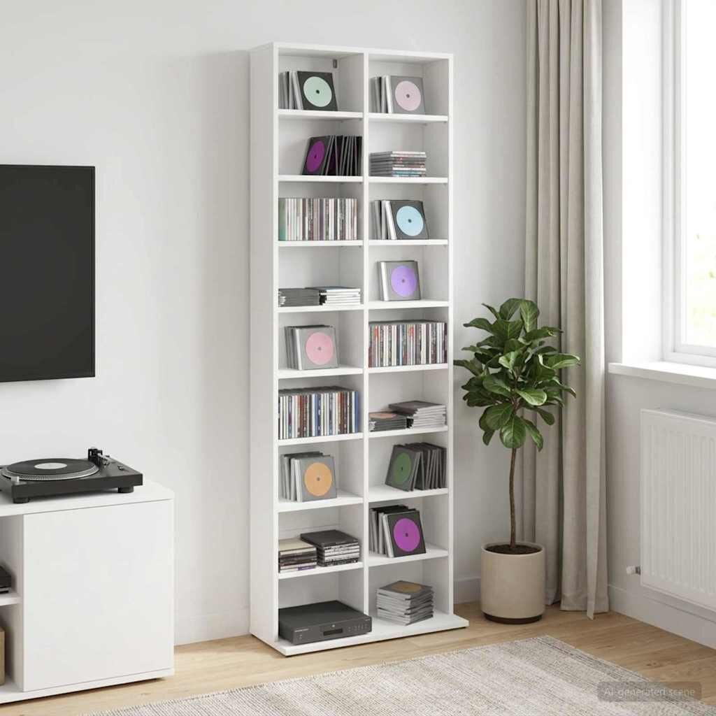 vidaXL Кабинет за CD Бяло 65 x 235 x 175 см Инженерна дървесина