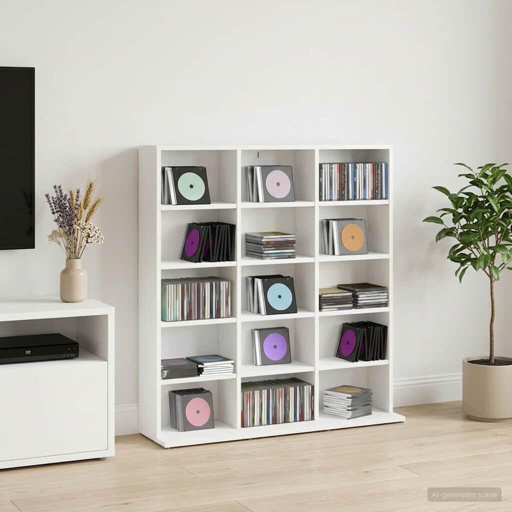 vidaXL Кабинет за CD Бяло 96 x 235 x 975 см Инженерна дървесина